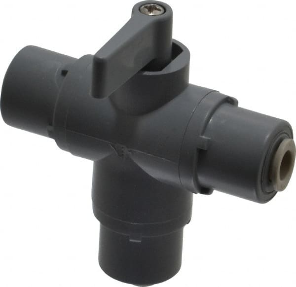 Specialty Mfr - 1/4" Pipe, PVC Standard Ball Valve - Three Way, Push-to-Connect x Push-to-Connect x Push-to-Connect Ends, Wedge Handle, 125 WOG - Exact Tooling