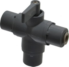 Specialty Mfr - 1/4" Pipe, PVC Standard Ball Valve - Three Way, Push-to-Connect x Push-to-Connect x Push-to-Connect Ends, Wedge Handle, 125 WOG - Exact Tooling