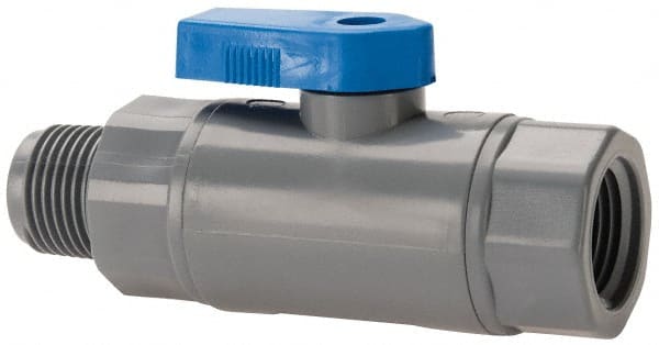 Specialty Mfr - 3/8" Pipe, PVC Standard Ball Valve - Inline - One Way Flow, MNPT x FNPT Ends, Wedge Handle, 125 WOG - Exact Tooling