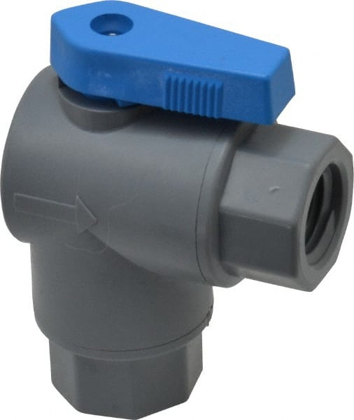 Specialty Mfr - 1/4" Pipe, PVC Standard Ball Valve - Right Angle, FNPT x FNPT Ends, Wedge Handle, 125 WOG - Exact Tooling