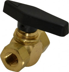 Specialty Mfr - 1/4" Pipe, Brass Standard Ball Valve - Inline - Two Way Flow, FNPT x FNPT Ends, Wedge Handle, 500 WOG - Exact Tooling