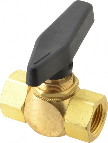 Specialty Mfr - 3/8" Pipe, Brass Standard Ball Valve - Inline - Two Way Flow, FNPT x FNPT Ends, Wedge Handle, 500 WOG - Exact Tooling
