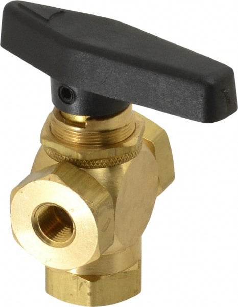 Specialty Mfr - 1/8" Pipe, Brass Standard Ball Valve - Three Way, FNPT x FNPT x FNPT Ends, Wedge Handle, 400 WOG - Exact Tooling