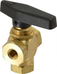 Specialty Mfr - 1/8" Pipe, Brass Standard Ball Valve - Three Way, FNPT x FNPT x FNPT Ends, Wedge Handle, 400 WOG - Exact Tooling