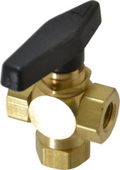 Specialty Mfr - 1/4" Pipe, Brass Standard Ball Valve - Three Way, FNPT x FNPT x FNPT Ends, Wedge Handle, 400 WOG - Exact Tooling
