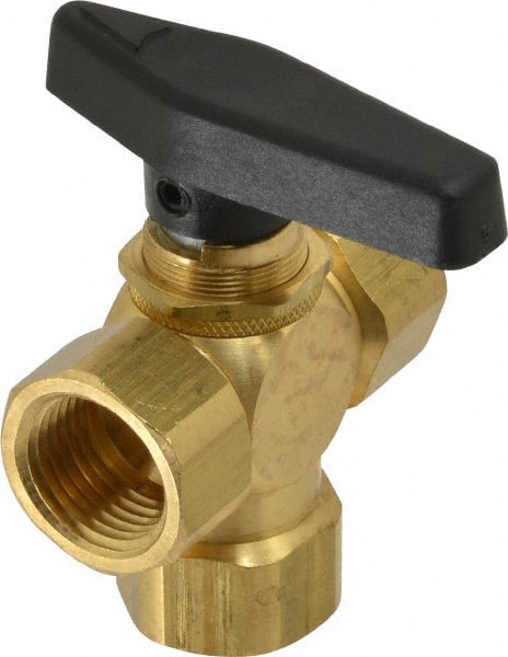 Specialty Mfr - 1/2" Pipe, Brass Standard Ball Valve - Three Way, FNPT x FNPT x FNPT Ends, Wedge Handle, 400 WOG - Exact Tooling
