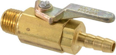 Specialty Mfr - 1/4" Pipe, Brass Standard Ball Valve - Inline - Two Way Flow, MNPT x Barbed Ends, Lever Handle, 500 WOG - Exact Tooling