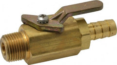 Specialty Mfr - 3/8" Pipe, Brass Standard Ball Valve - Inline - Two Way Flow, MNPT x Barbed Ends, Lever Handle, 500 WOG - Exact Tooling