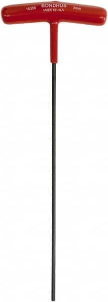 Bondhus - 3mm Hex, T-Handle Cushion Grip, Hex Key - 229mm OAL, Metric System of Measurement - Exact Tooling