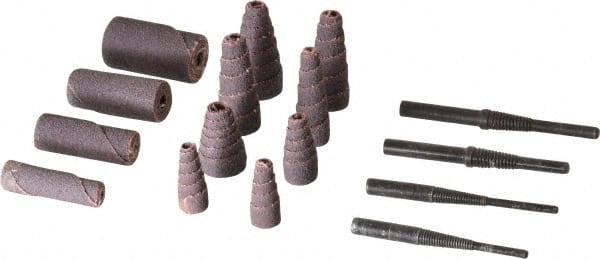 Merit Abrasives - 50 Piece Aluminum Oxide Cartridge Roll Set - 60, 80 & 120 Grit, Includes 4 Mandrels - Exact Tooling