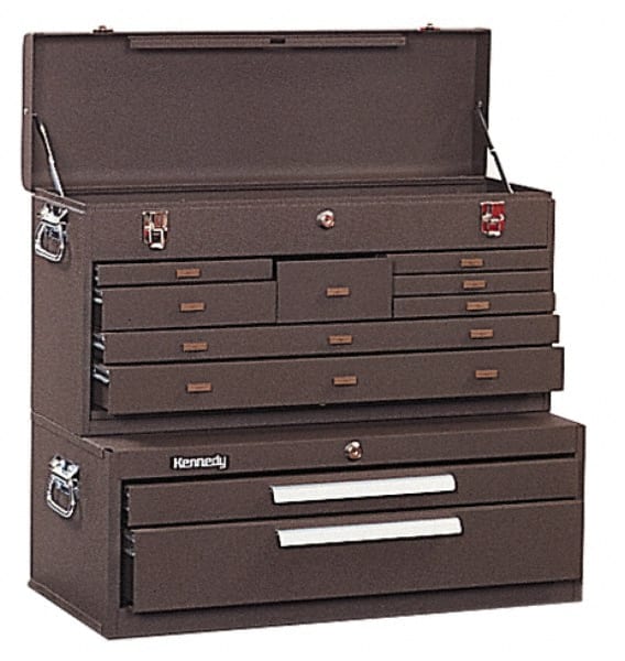 Kennedy - 10 Drawer, 2 Piece, Brown Steel Machinist's Combo - 12.56 Inches Deep 9-1/2 Inches High 26.62 Inches Wide Base - Exact Tooling