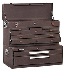Kennedy - 10 Drawer, 2 Piece, Brown Steel Machinist's Combo - 12.56 Inches Deep 9-1/2 Inches High 26.62 Inches Wide Base - Exact Tooling