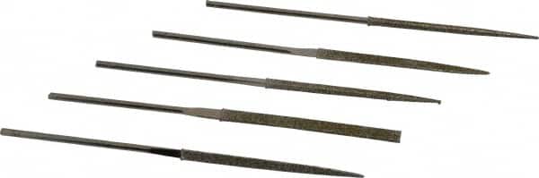 Value Collection - 5 Piece Diamond Pattern File Set - 5-1/2" Long, Coarse Coarseness, Set Includes Flat, Round, Square, Three Square - Exact Tooling
