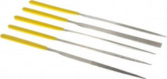 Value Collection - 5 Piece Diamond Pattern File Set - 5-1/2" Long, Medium Coarseness, Set Includes Flat, Round, Square, Three Square - Exact Tooling