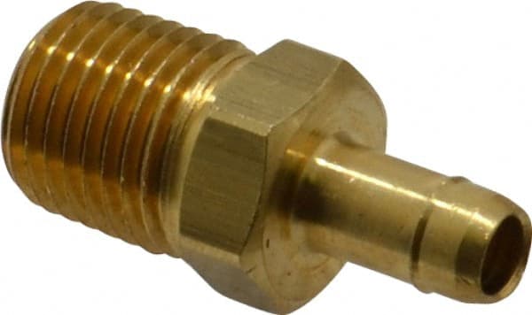 Eaton - 0.19" Tube ID, 1/4 Thread, Metal Barbed Tube Fitting - 3/8" Tube OD, 1/4" Tube Reduced OD - Exact Tooling