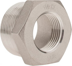 Merit Brass - 1-1/2 x 1" Grade 304 Stainless Steel Pipe Hex Bushing - MNPT x FNPT End Connections, 150 psi - Exact Tooling