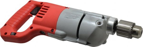 Milwaukee Tool - 1/2" Keyed Chuck, 600 RPM, D-Handle Electric Drill - 7 Amps, 120 Volts, Reversible, Includes Chuck Key with Holder & Side Handle - Exact Tooling