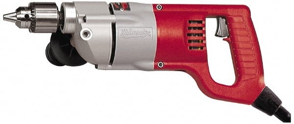 Milwaukee Tool - 1/2" Keyed Chuck, 500 RPM, D-Handle Electric Drill - 7 Amps, 120 Volts, Reversible, Includes Chuck Key with Holder & Side Handle - Exact Tooling