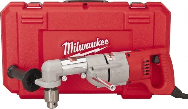 Milwaukee Tool - 1/2" Keyed Chuck, 500 RPM, D-Handle Electric Drill - 7 Amps, 120 Volts, Reversible, Includes 3/16" Socket Wrench, 9/16" Open End Wrench, RAD Assembly, Side Handle - Exact Tooling