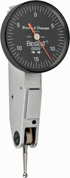 TESA Brown & Sharpe - 0.03 Inch Range, 0.0005 Inch Dial Graduation, Horizontal Dial Test Indicator - 1 Inch Black Dial, 0-15-0 Dial Reading - Exact Tooling