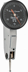TESA Brown & Sharpe - 0.03 Inch Range, 0.0005 Inch Dial Graduation, Horizontal Dial Test Indicator - 1 Inch Black Dial, 0-15-0 Dial Reading - Exact Tooling