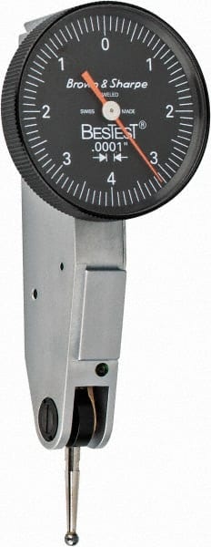 TESA Brown & Sharpe - 0.008 Inch Range, 0.0001 Inch Dial Graduation, Horizontal Dial Test Indicator - 1 Inch Black Dial, 0-4-0 Dial Reading - Exact Tooling