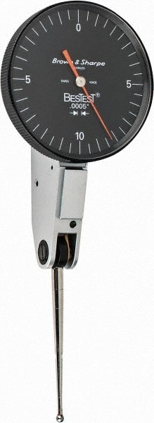 TESA Brown & Sharpe - 0.02 Inch Range, 0.0005 Inch Dial Graduation, Horizontal Dial Test Indicator - 1-1/2 Inch Black Dial, 0-10-0 Dial Reading - Exact Tooling