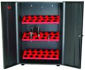 Wall Tree Locker - Holds 18 Pcs. HSK63A - Textured Black with Red Shelves - Exact Tooling