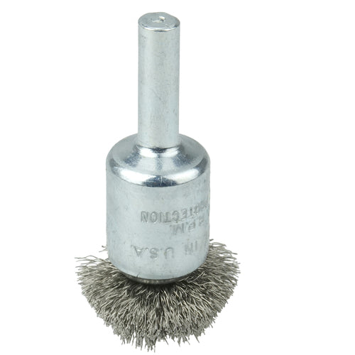 1″ Circular Flared Crimped Wire End Brush, .006″ Stainless Steel Fill - Exact Tooling