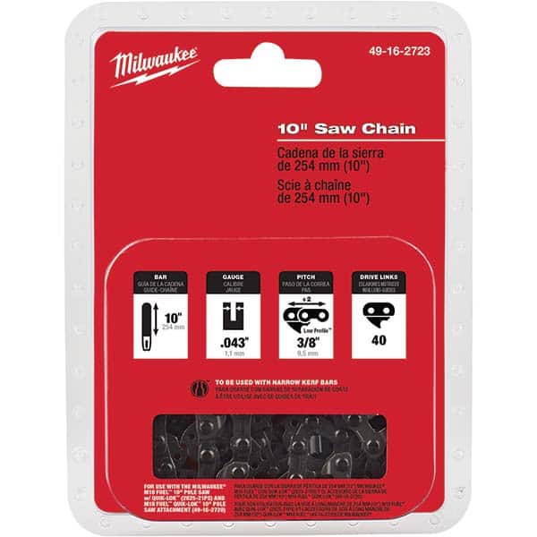 Milwaukee Tool - Power Lawn & Garden Equipment Accessories; Type: Replacement Chain ; Product Compatibility: Milwaukee Pole Saw ; Material: Metal ; Diameter (Inch): 0.04 ; Length (Inch): 10 ; Width (Inch): 1/2 - Exact Tooling
