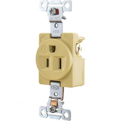 Bryant Electric - Straight Blade Receptacles; Receptacle Type: Single Receptacle ; Grade: Industrial ; Color: Ivory ; NEMA Configuration: 5-15R ; Amperage: 15 ; Voltage: 125 V - Exact Tooling