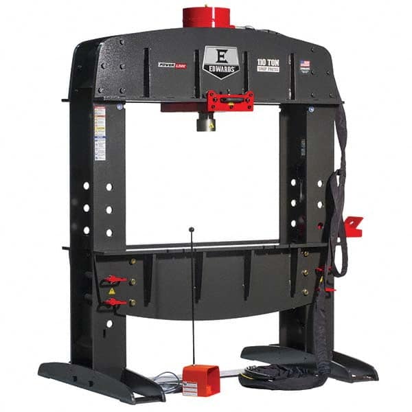 Edwards Manufacturing - Shop Presses; Power Type: Electric ; Pressure (Ton): 110 ; Stroke (Inch): 12-1/4 ; Table Length (Inch): 37-7/16 ; Table Depth (Inch): 48 ; Voltage: 230 - Exact Tooling