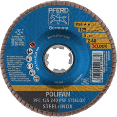PFERD - Flap Discs; Abrasive Type: Coated ; Flap Disc Type: Type 29 ; Disc Diameter (Inch): 5 ; Abrasive Material: Zirconia Alumina ; Grit: 40 ; Attaching System: Quick Change X-Lock - Exact Tooling