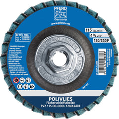 PFERD - Flap Discs; Abrasive Type: Coated & Non-Woven Combo ; Flap Disc Type: Compact ; Disc Diameter (Inch): 4-1/2 ; Abrasive Material: Ceramic Oxide ; Grit: 120 ; Attaching System: Hub - Exact Tooling