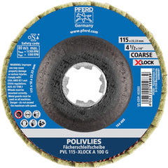 PFERD - Flap Discs; Abrasive Type: Non-Woven ; Flap Disc Type: Compact ; Disc Diameter (Inch): 4-1/2 ; Abrasive Material: Aluminum Oxide ; Grit: 100 ; Attaching System: Quick Change X-Lock - Exact Tooling