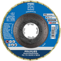 PFERD - Flap Discs; Abrasive Type: Non-Woven ; Flap Disc Type: Compact ; Disc Diameter (Inch): 4-1/2 ; Abrasive Material: Aluminum Oxide ; Grit: 180 ; Attaching System: Quick Change X-Lock - Exact Tooling