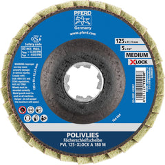 PFERD - Flap Discs; Abrasive Type: Non-Woven ; Flap Disc Type: Compact ; Disc Diameter (Inch): 5 ; Abrasive Material: Aluminum Oxide ; Grit: 180 ; Attaching System: Quick Change X-Lock - Exact Tooling