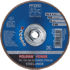 PFERD - Flap Discs; Abrasive Type: Coated ; Flap Disc Type: Type 29 ; Disc Diameter (Inch): 6 ; Abrasive Material: Zirconia Alumina ; Grit: 60 ; Attaching System: Threaded Hole - Exact Tooling