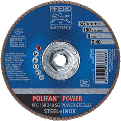 PFERD - Flap Discs; Abrasive Type: Coated ; Flap Disc Type: Type 29 ; Disc Diameter (Inch): 6 ; Abrasive Material: Zirconia Alumina ; Grit: 40 ; Attaching System: Threaded Hole - Exact Tooling