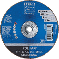 PFERD - Flap Discs; Abrasive Type: Coated ; Flap Disc Type: Type 27 ; Disc Diameter (Inch): 7 ; Abrasive Material: Aluminum Oxide ; Grit: 80 ; Attaching System: Threaded Hole - Exact Tooling