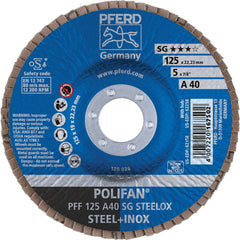 PFERD - Flap Discs; Abrasive Type: Coated ; Flap Disc Type: Type 27 ; Disc Diameter (Inch): 5 ; Abrasive Material: Aluminum Oxide ; Grit: 40 ; Attaching System: Arbor - Exact Tooling