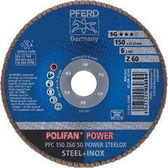 PFERD - Flap Discs; Abrasive Type: Coated ; Flap Disc Type: Type 29 ; Disc Diameter (Inch): 6 ; Abrasive Material: Zirconia Alumina ; Grit: 60 ; Attaching System: Arbor - Exact Tooling