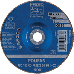 PFERD - Flap Discs; Abrasive Type: Coated ; Flap Disc Type: Type 29 ; Disc Diameter (Inch): 7 ; Abrasive Material: Ceramic Oxide ; Grit: 50 ; Attaching System: Arbor - Exact Tooling