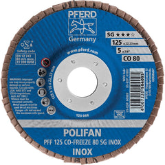 PFERD - Flap Discs; Abrasive Type: Coated ; Flap Disc Type: Type 27 ; Disc Diameter (Inch): 5 ; Abrasive Material: Ceramic Oxide ; Grit: 80 ; Attaching System: Arbor - Exact Tooling