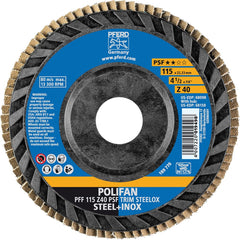 PFERD - Flap Discs; Abrasive Type: Coated ; Flap Disc Type: Type 27 ; Disc Diameter (Inch): 4-1/2 ; Abrasive Material: Zirconia Alumina ; Grit: 40 ; Attaching System: Arbor - Exact Tooling
