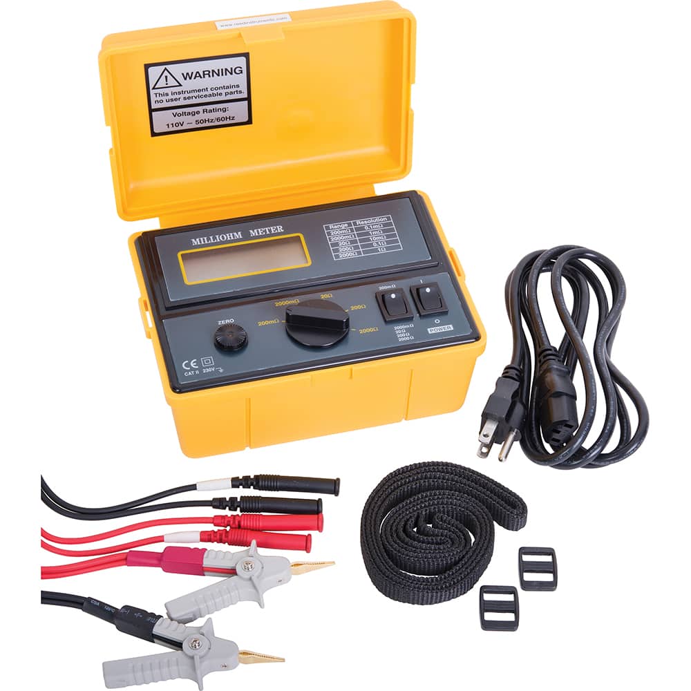 REED Instruments - Electrical Insulation Resistance Testers & Megohmmeters; Display Type: LCD ; Power Supply: 110 V 50 Hz ; Resistance Capacity (Megohm): 2000 ; Maximum Test Voltage: 0 ; Category Rating: CAT II @ 230V ; Accuracy ? (%): 200m?: ?(0.75% rdg - Exact Tooling