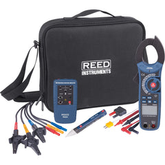 REED Instruments - Electrical Test Equipment Combination Kits; Kit Type: Clamp Meter Test Kit ; Maximum Voltage: 1000 VDC ; Number of Pieces: 7 ; Maximum AC Amperage: 1000 ; Maximum DC Amperage: 1000 ; Resistance (Ohms): 500 - Exact Tooling