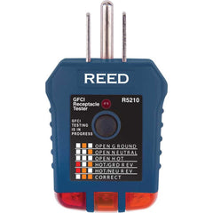 REED Instruments - Circuit Continuity & Voltage Testers; Tester Type: Receptacle Tester with GFCI ; Maximum Voltage: 125 VAC ; Minimum Voltage: 110 VAC ; Frequency Rating (Hz): 50-60 ; Display Type: LED ; Standards Met: CE, UL - Exact Tooling