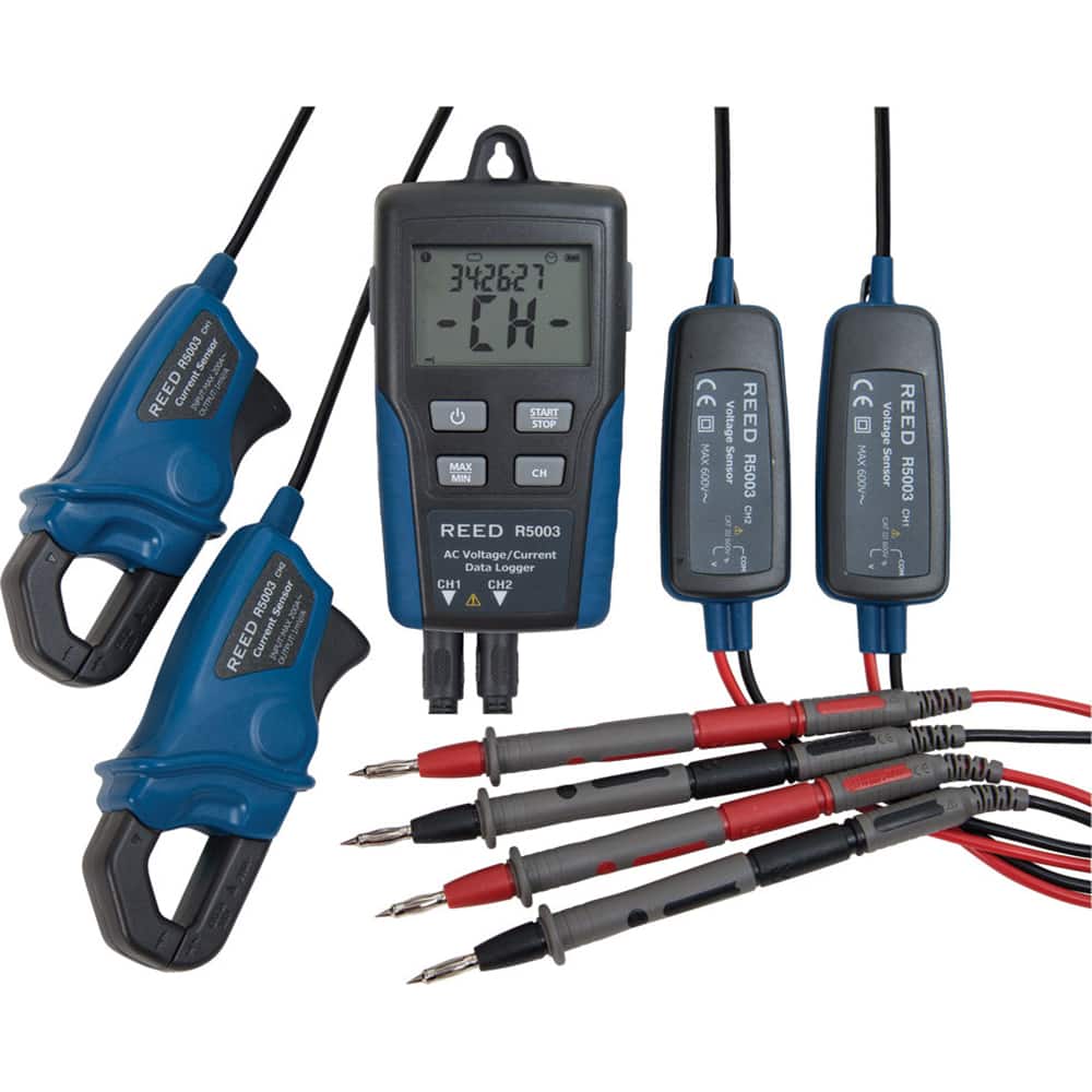 REED Instruments - Circuit Continuity & Voltage Testers; Tester Type: Current Datalogger; AC Voltage Sensor ; Maximum Voltage: 600 VAC ; Minimum Voltage: 10 VAC ; Display Type: LCD ; Basic DC Accuracy ? (%): ?(2.0% rdg + 1V) ; Power Supply: (4) AAA Batte - Exact Tooling