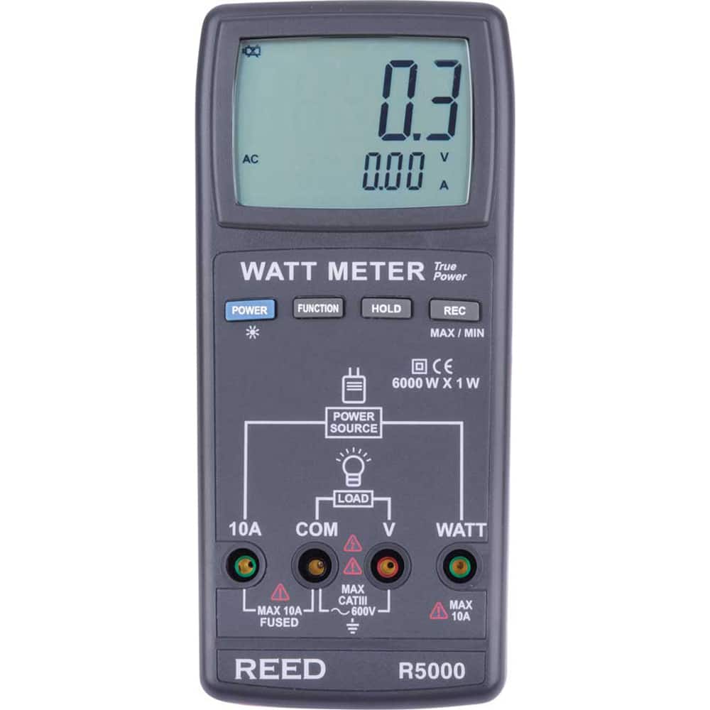 REED Instruments - Power Meters; Number of Phases: 1 ; Maximum Current Capability (A): 10 ; Minimum Current Capability (A): 0 ; Current Accuracy ? (%): ?0.3% + 0.03A ; Current Channels: 1 ; Maximum Voltage: 600 V - Exact Tooling